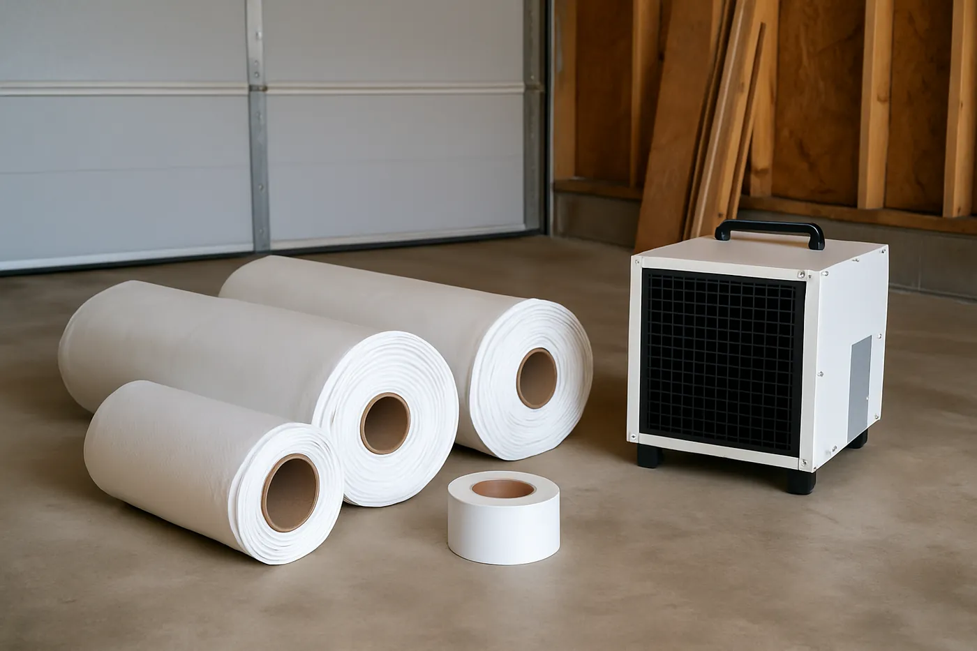 Sealed-crawl dehumidifier and reinforced liner staged for a Huntsville crawl space encapsulation